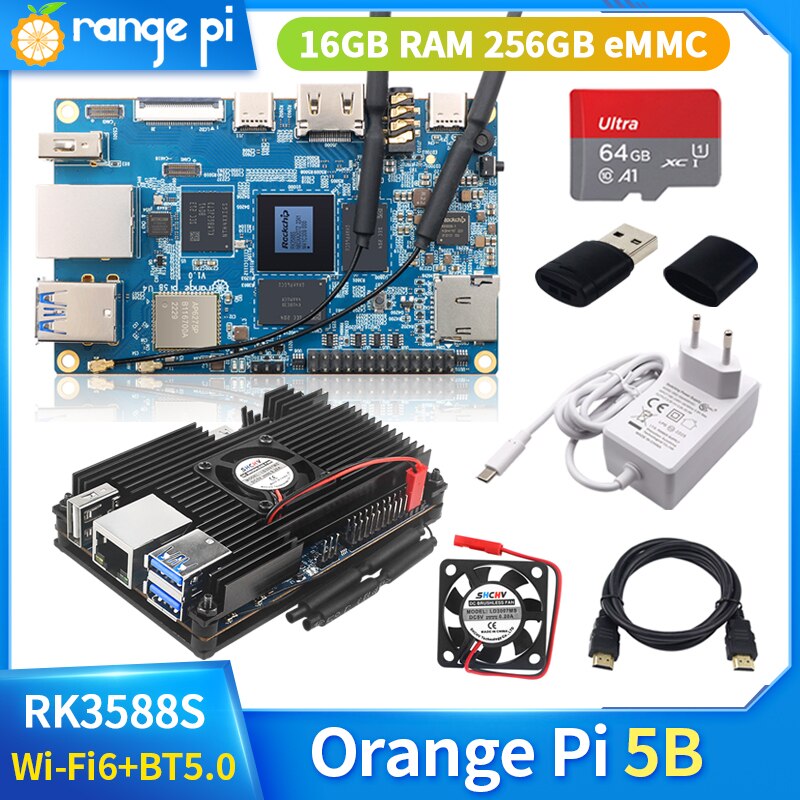 Orange Pi 5B ⰡƮ ̴,   ȵ̵ , 16GB LPDDR4, 4x RAM, 256GB eMMC 64 Ʈ Ĩ RK3588S Wi-Fi6 + BT5.0